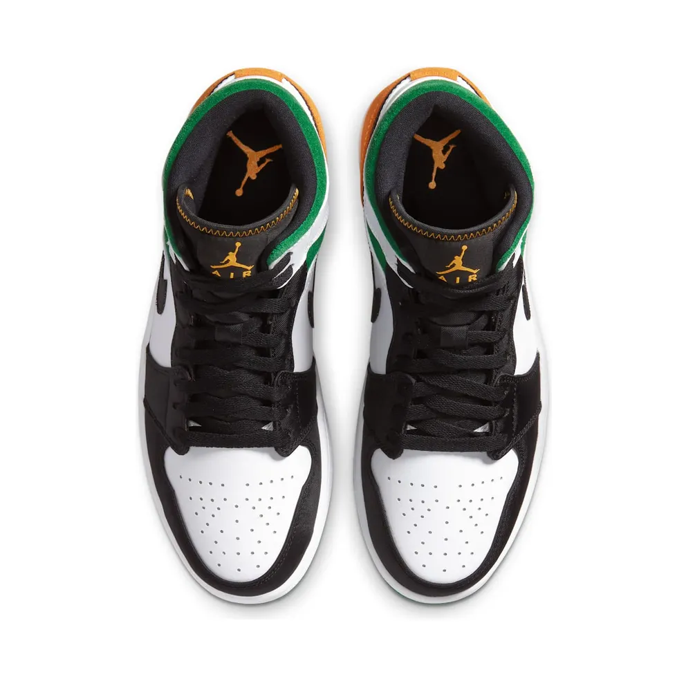 Jordan 1 Mid Oakland White/Black-Green-Yellow (852542-101)