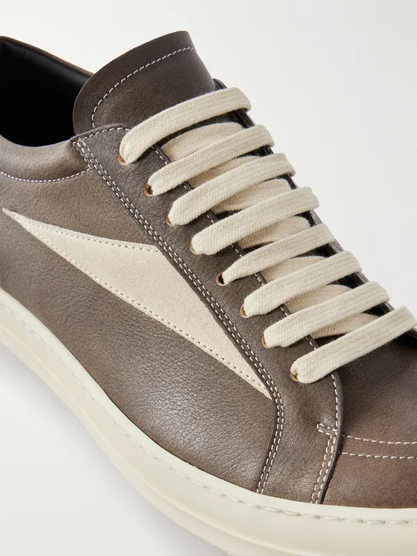 Rick Owens Vintage Sneaks Suede-Trimmed Full-Grained Leather Sneakers Brown (RR02F4897) (5)