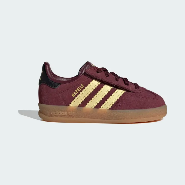 adidas Gazelle Indoor Comfort Closure Elastic Lace “Maroon / Almost Yellow / Gold Metallic” (KI7355)