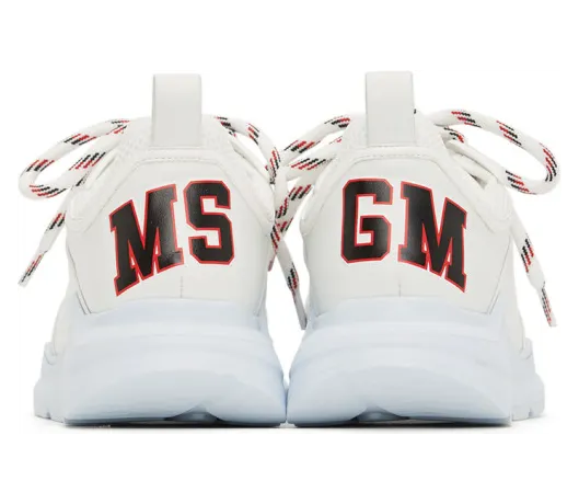 MSGM White and Red Logo College Back Patch Sneakers (2842MDS211 130) (3)