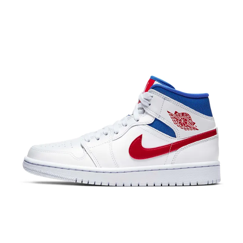 Air Jordan Womens Nike AJ I 1 Mid White ‘Red Royal’ (2020) (BQ6472-164)