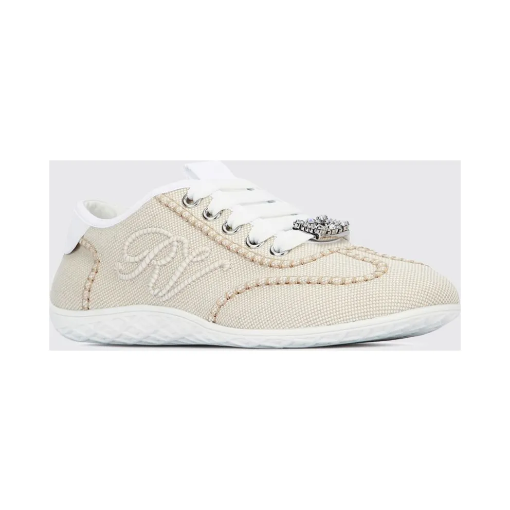 Roger Vivier Viv’ Up Low-Top Canvas with Embroidered Monogram Natural (RVW79344890V8KXAG)