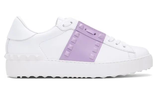 Valentino White and Purple Valentino Garavani Rockstud Open Sneakers (UW0S0A01LTU)