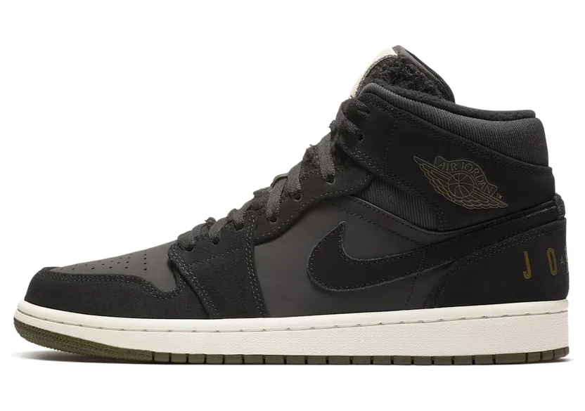 Jordan 1 Mid “Black / Sail / Cone / Olive Canvas” (BQ6579-001)