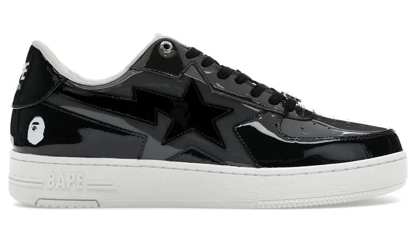 A Bathing Ape Bape Sta Icon Low Black Grey Patent (1K80-191-308-BLK)