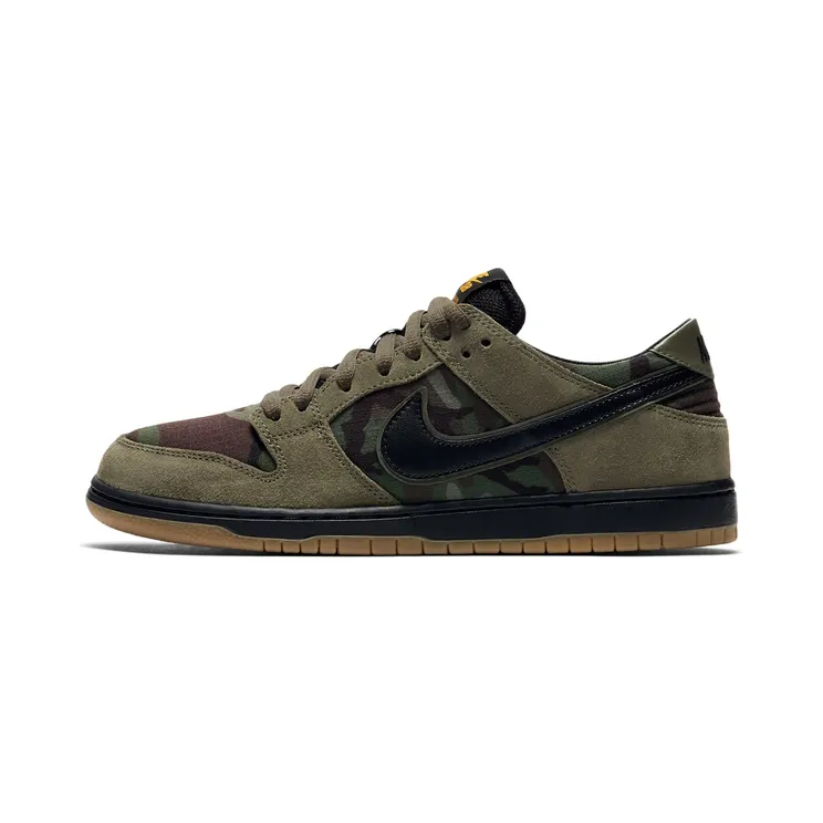 Nike SB Zoom Dunk Low Pro Camo “Medium Olive / Gum Light Brown / University Gold / Black” (854866-209)