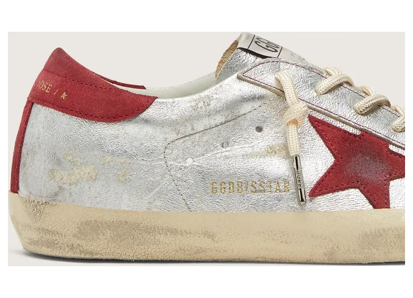 Golden Goose Women’S Super-Star Ltd In Metallic Silver Leather With Red Suede Star (GWF00101.F008507.70366) (4)