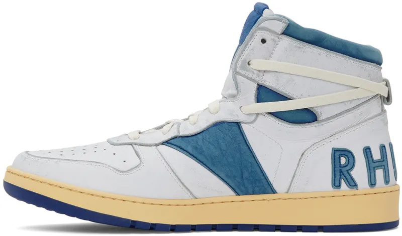 Rhude White & Blue Rhecess Hi Sneakers (RHSS21FO00000028)