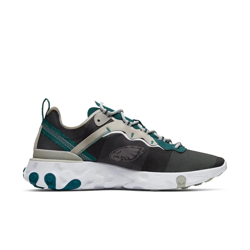 Nike React Element 55 Philadelphia Eagles Black/White-Medium Silver-Sport Teal (CK4877-001)