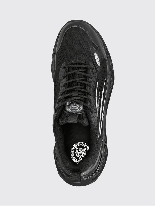 Plein Sport Lace-Up Low-Top Sneakers in Technical Mesh with Rear Logo Black (FABSUSC0338STE003N02) (2)