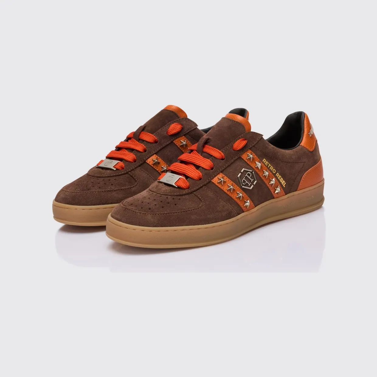 Philipp plein Retro Rebel Suede Sneakers with Applied Stars Brown (SAFSUSC0911PLE009N04)