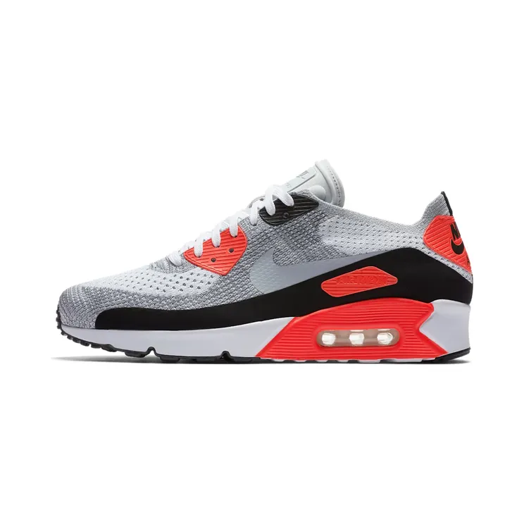 Nike Air Max 90 Ultra Flyknit 2.0 Infrared “White / Bright Crimson / Black / Wolf Grey” (875943-100)