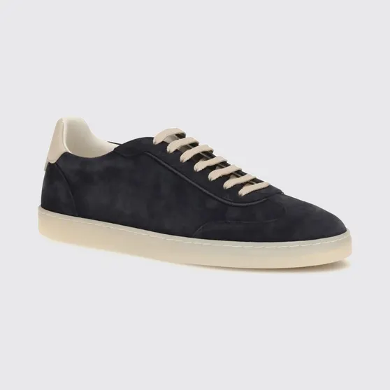 Brunello cucinelli Low-Top Suede Calfskin Trainers with Laminated Logo Blue (MZUMGLJ336COK25)