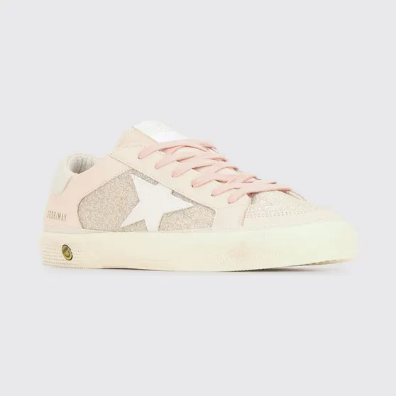 Golden goose Girls’ May Leather and Glitter Fabric Sneakers with Embroidery Pink (GTF00495F00867125818)
