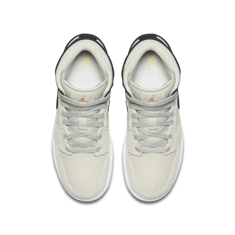 Jordan 1 Mid Light Bone Metallic Gold Black (GS) Light Bone/Metallic Gold-Black (554725-023)