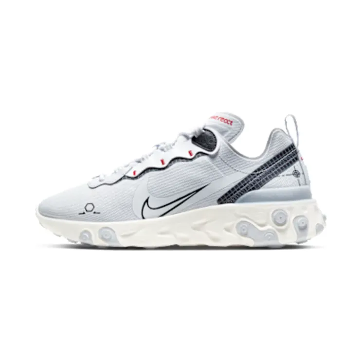 Nike React Element 55 Silver “Pure Platinum / Sail / White / Black” (CU3009-002)