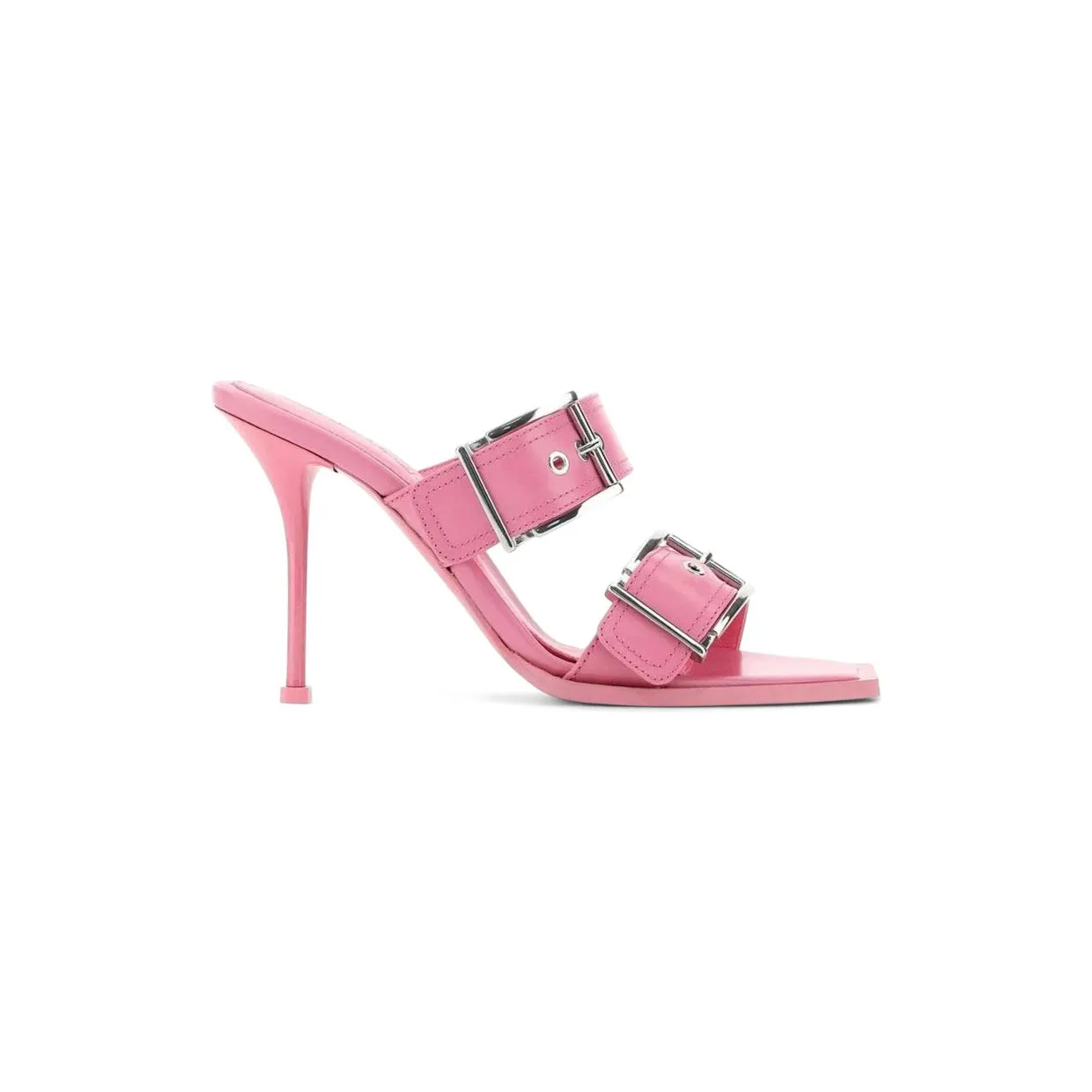Alexander McQueen Buckles Leather Heel 10cm Sandals Pink (709990 WHSWD 5482)