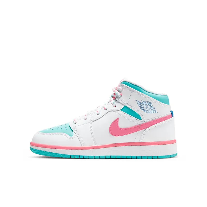 Air Jordan Nike AJ I 1 Mid White Pink Green Soar (GS) (2020) (555112-102)