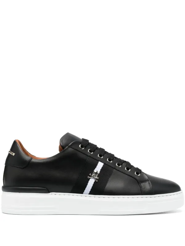 Philipp Plein Gestreifte Sneakers mit Totenkopf – Schwarz (UACSUSC0506PLE010N)