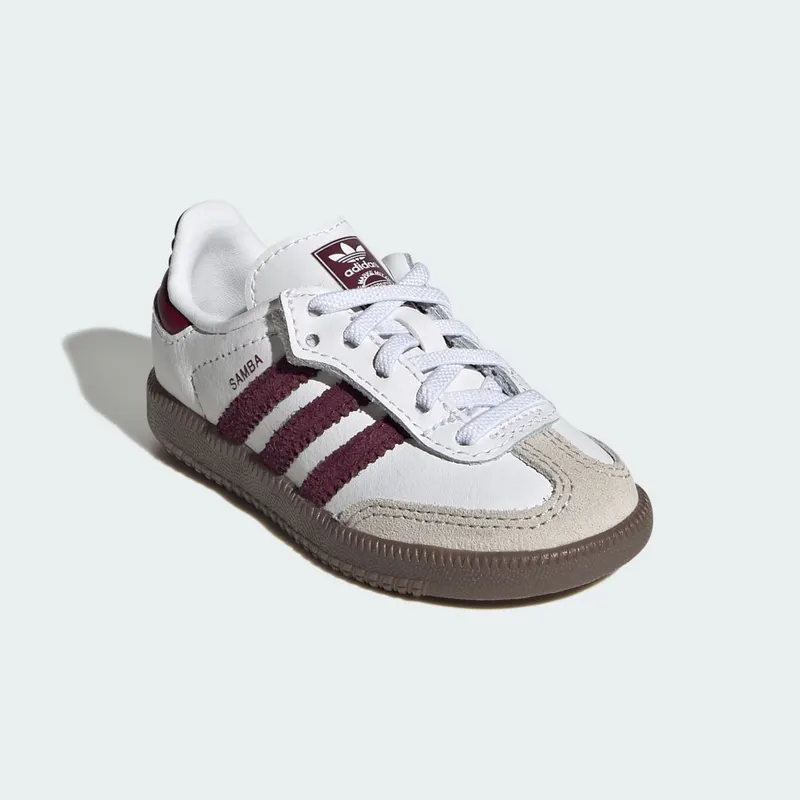 Adidas SAMBA OG COMFORT CLOSURE ELASTIC LACE Shoes Cloud White / Maroon / Gum (KZ8680)
