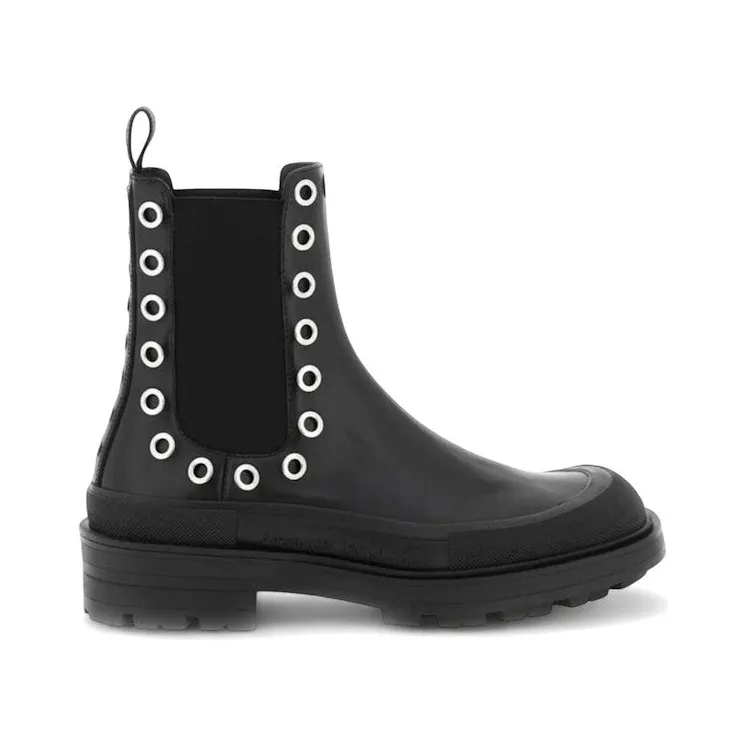 Alexander McQueen Stack Chelsea Eyelet Boot Black Silver (730094 WHSWV 1081)