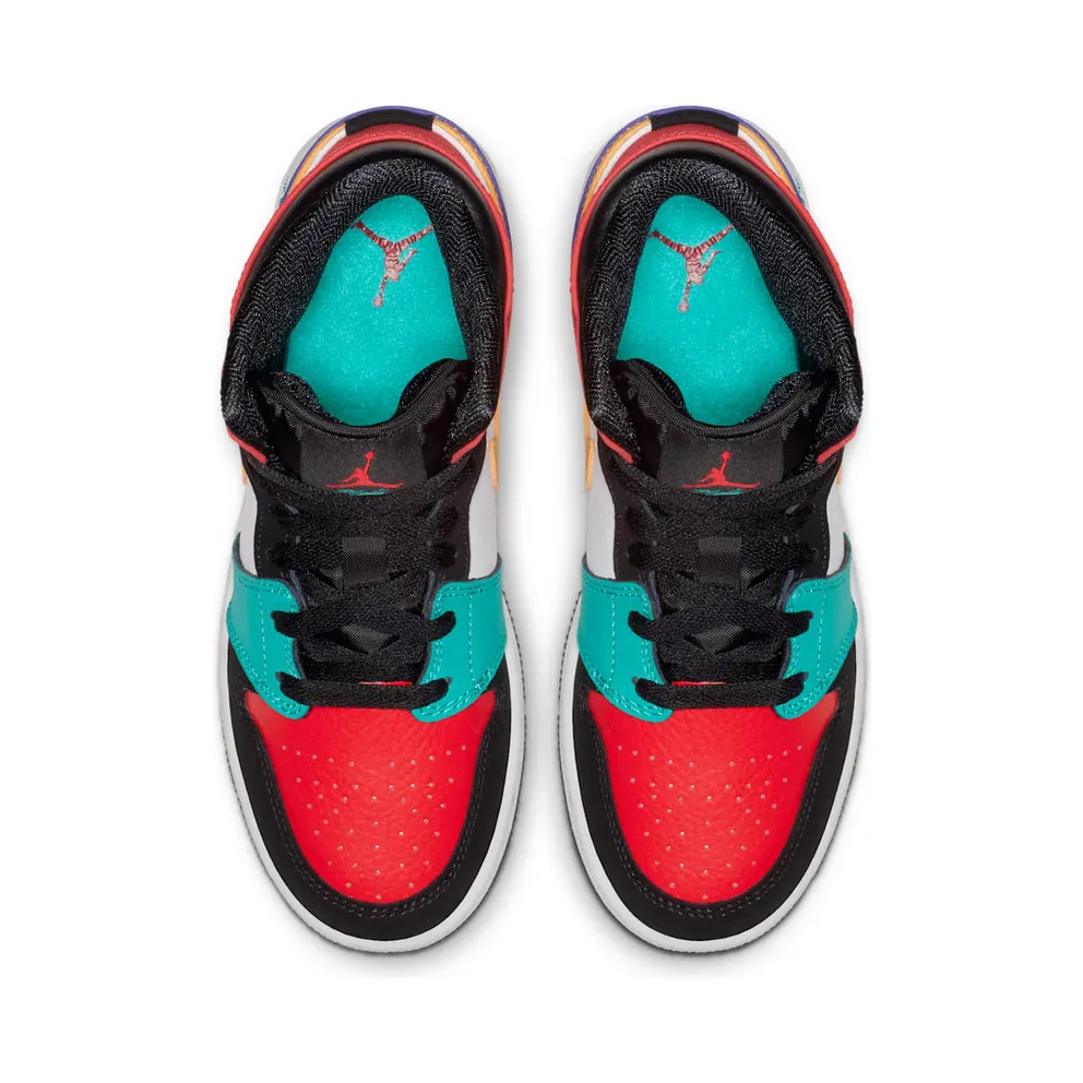 Jordan 1 Mid Bred Multi-Color (GS) White/University Red-Black-Turbo Green (554725-125)