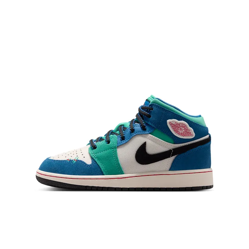 Nike Air Jordan 1 Mid SE “Chalk / True Blue / Kinetic Green / University Red” (IO2065-100)