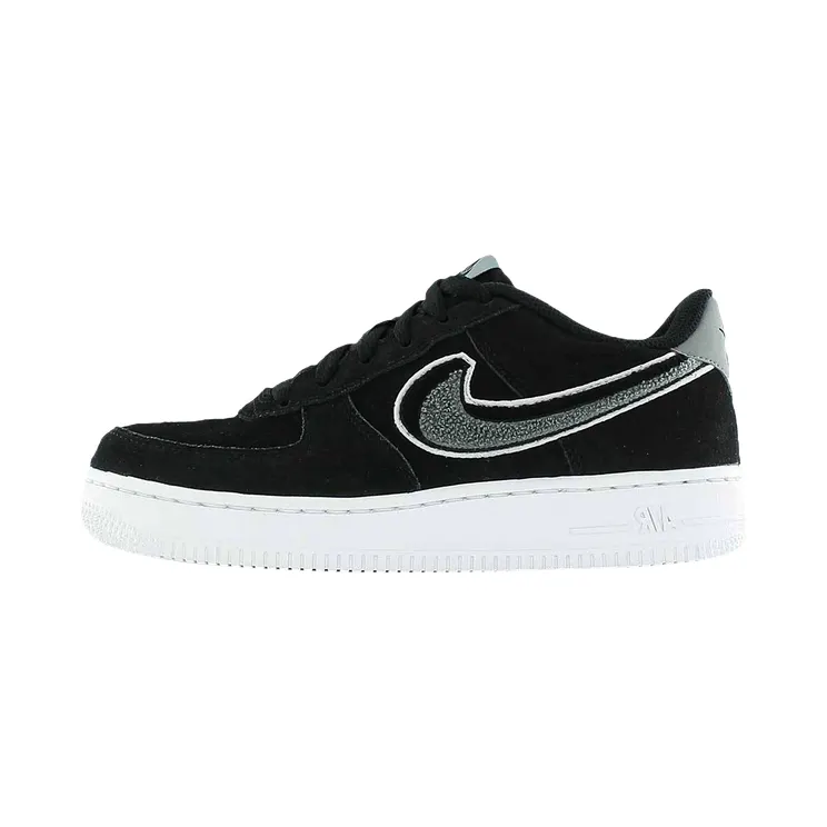 Nike Air Force 1 Low LV8 GS Chenille Swoosh “Black / Cool Grey / White” (AO3620-001)