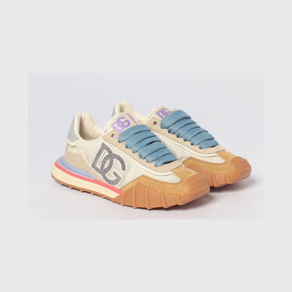 Dolce & Gabbana DG Athletic Sneakers in Suede and Nylon with Rhinestones Multicolor (CK2384A6B138L794)