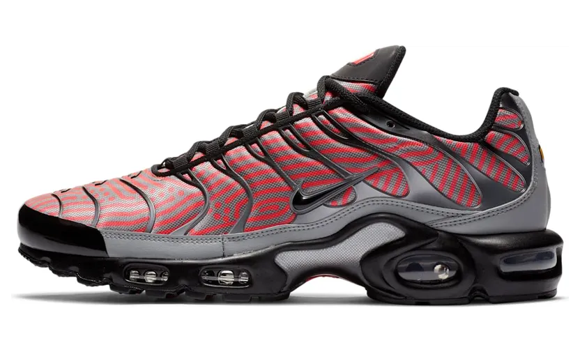 Nike Air Max Plus “Particle Grey / Laser Crimson / Metallic Bomber Grey / Black” (CW7575-001)