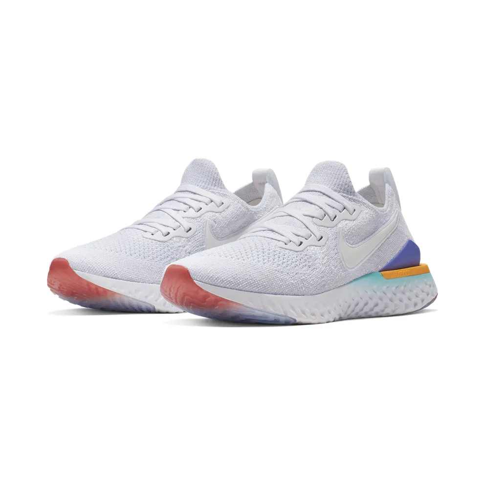 Nike Epic React Flyknit 2 White Hyper Jade Ember Glow (W) White/White/Hyper Jade-Ember Glow-Sapphire-Laser Orange (BQ8927-104)