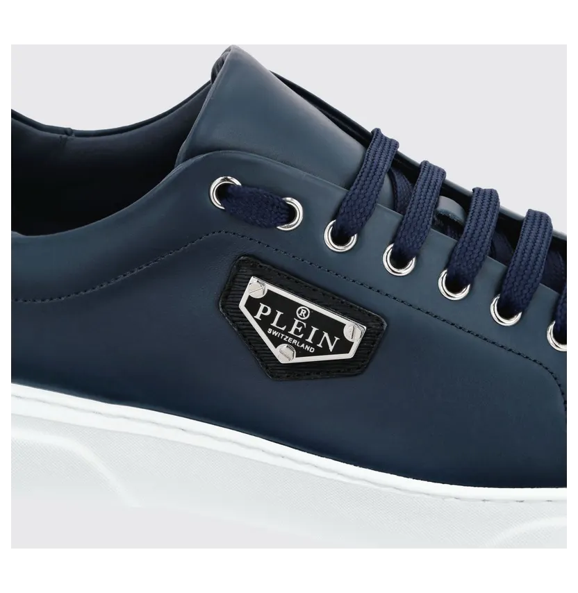 Philipp plein Smooth Leather Low-Top Sneakers with Applied Side Logo Blue (UADSUSC0701PLE075N14) (2)