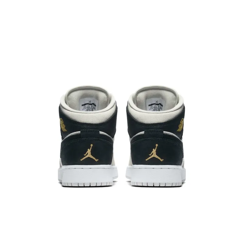 Jordan 1 Mid Light Bone Metallic Gold Black (GS) Light Bone/Metallic Gold-Black (554725-023)