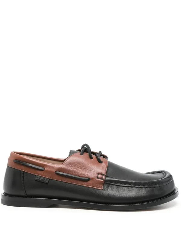 Loewe Campo Leather Boat Shoes Dark Caramel / Black