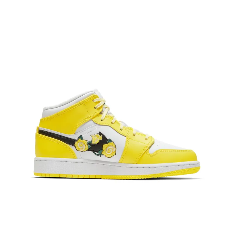 Jordan 1 Mid Dynamic Yellow Floral (GS) Dynamic Yellow/Black-White (AV5174-700)