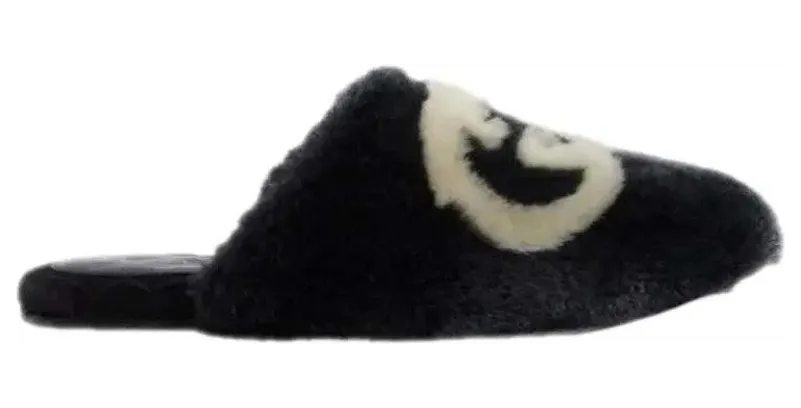 Gucci Interlocking G Faux-Fur Slippers Black White (719847 AAAUL 1020)