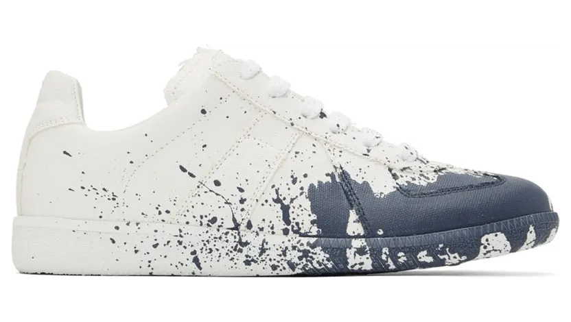 Maison Margiela Off-White & Blue Painted Canvas Sneakers (S58WS0101 P4711)