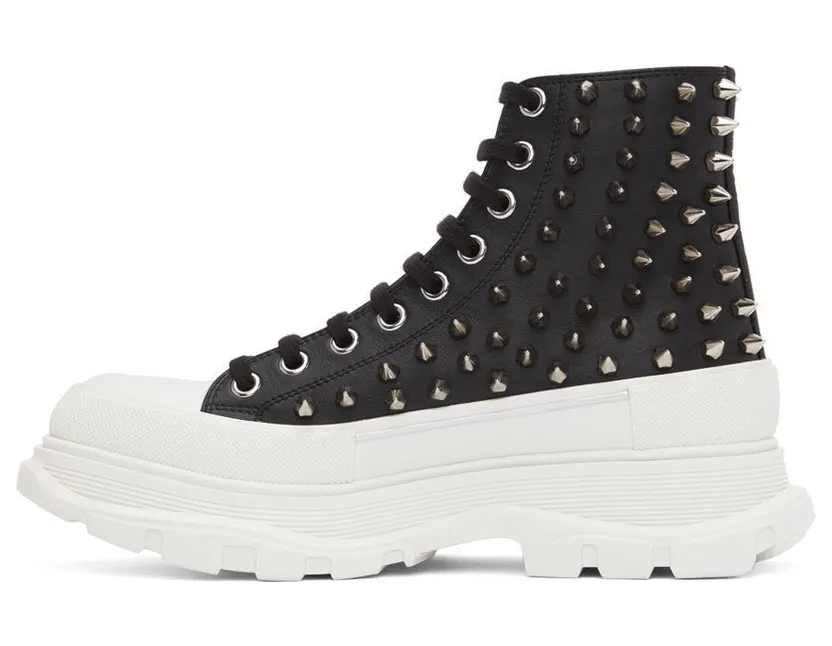 Alexander McQueen Black Leather Stud Tread Slick High Sneakers (708092WHZ63) (3)