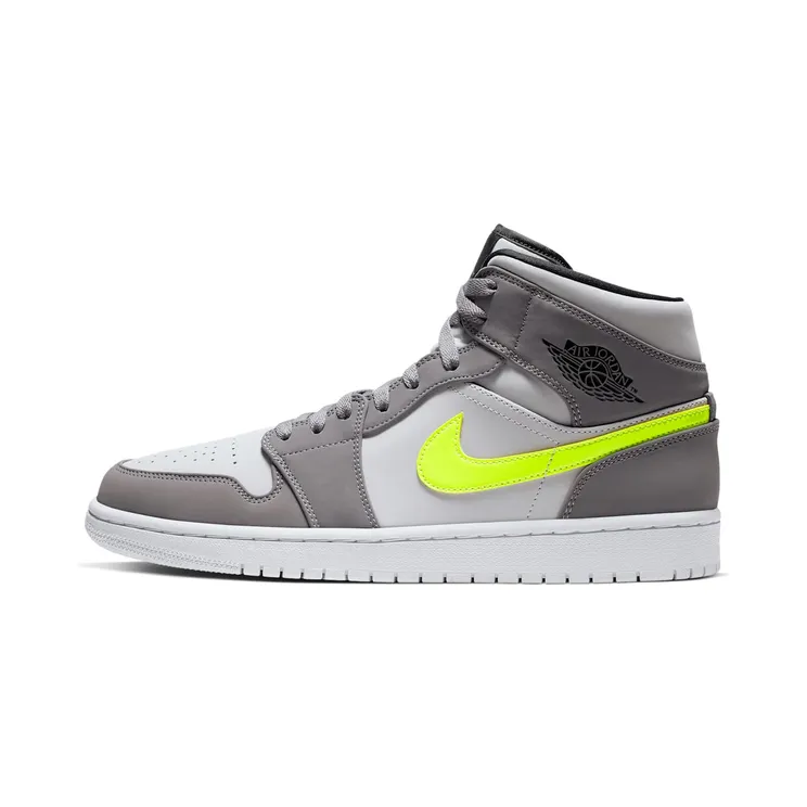 Air Jordan 1 Mid “Gunsmoke / Neutral Grey / White / Volt” (554724-072)