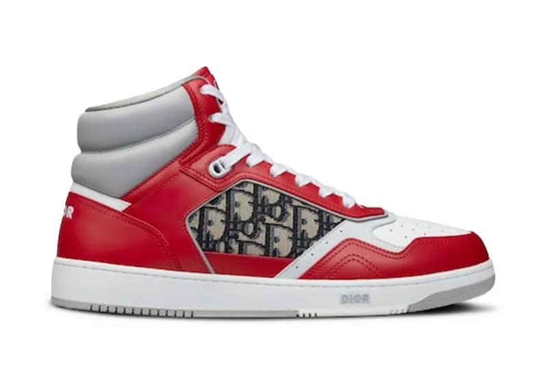 Dior B27 High Red Gray and White Smooth Calfskin with Beige and Black Dior Oblique Jacquard (3SH133ZIR_H360)