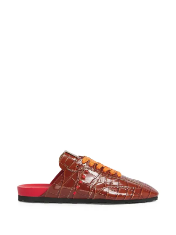 Marni Softy Soccer leren slip-on sneakers with krokodillen-effect – Brown (SNZU019500P7839)