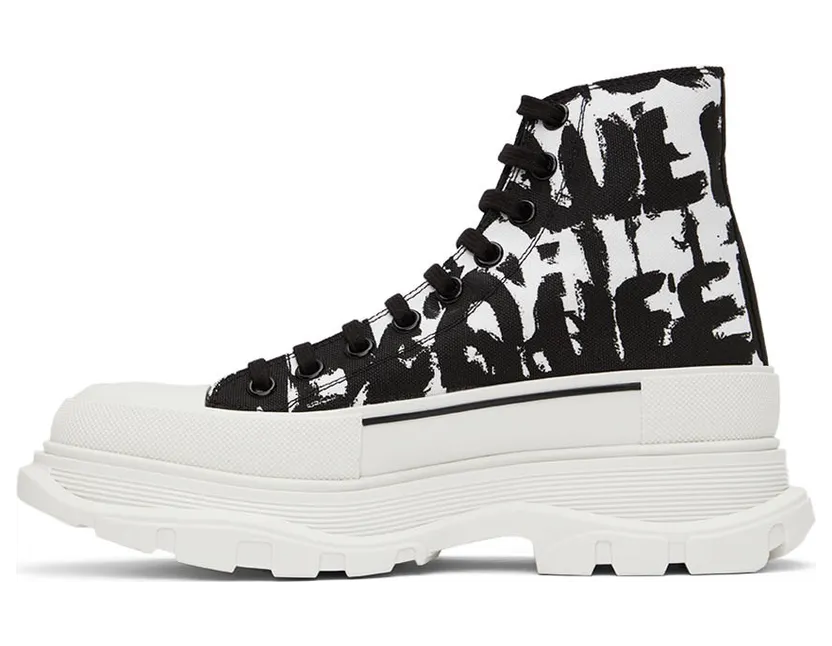 Alexander McQueen Black & White Graffiti Tread Slick Sneakers (705667W4TG4) (3)