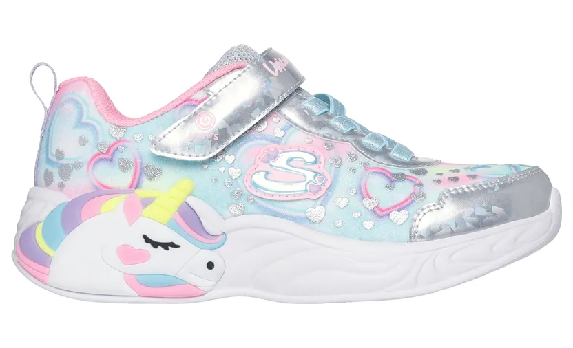 Skechers S-Lights: Unicorn Dreams “Heart Sparkles Sneaker Silver” (303063CSMLT)