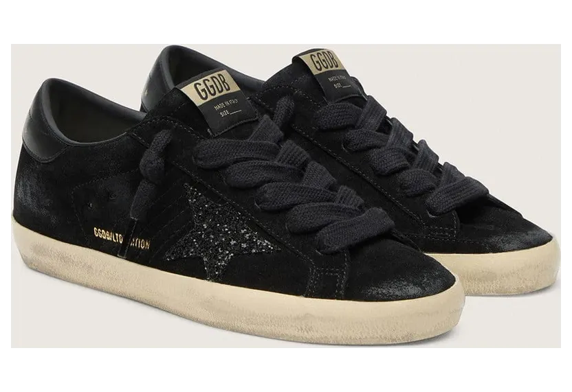 Golden Goose Super-Star Ltd In Black Suede With Black Glitter Star And Black Leather Heel Tab (GWF01002.F008304.90100) (2)