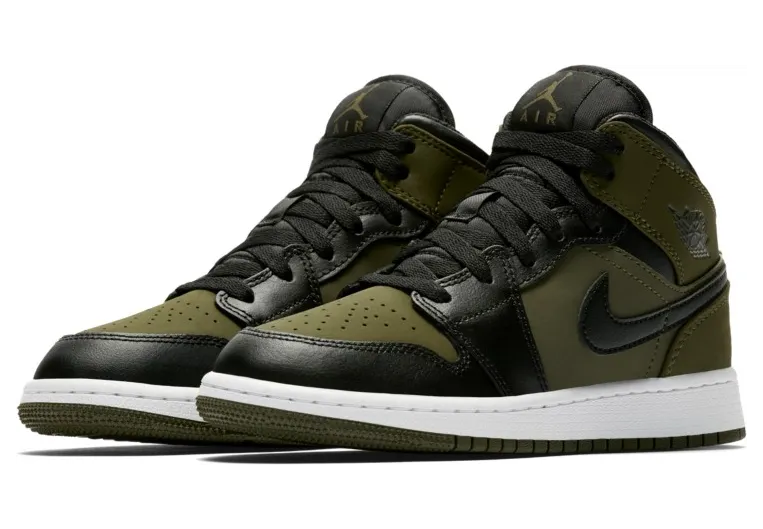 Air Jordan 1 Retro Mid’Olive Canvas’ GS Olive Canvas/Black-White (554725-301)