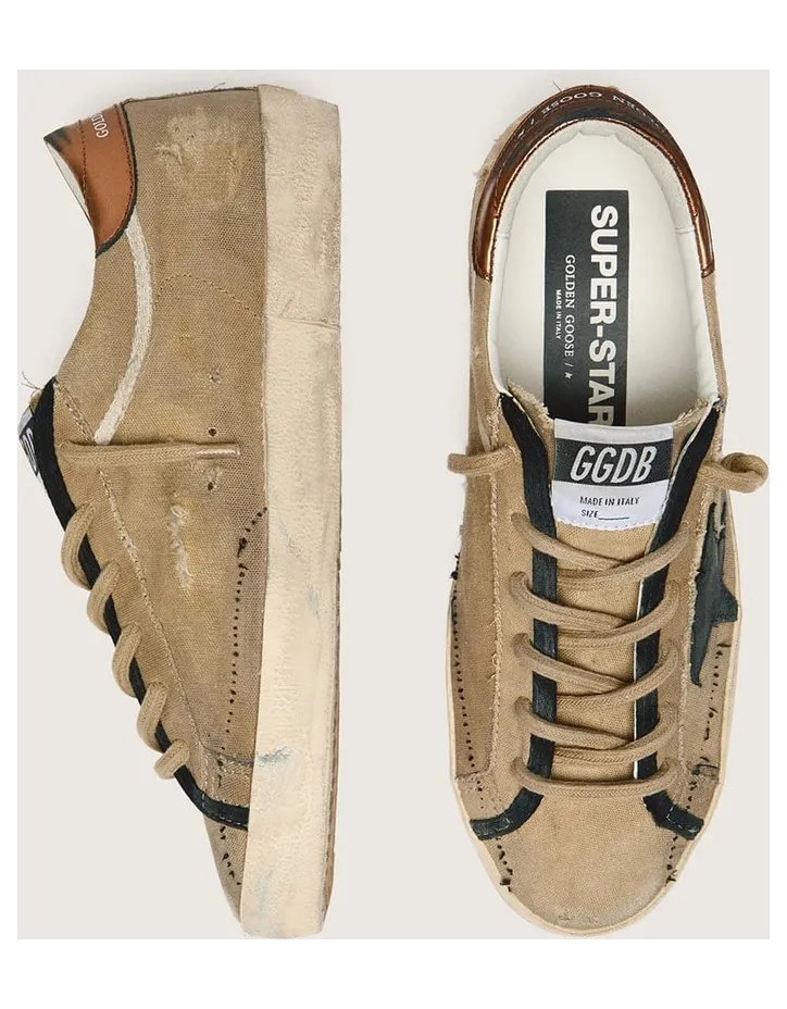 Golden Goose Super-Star Ltd In Beige Canvas With Black Leather Star (GWF00101.F008621.15965) (4)