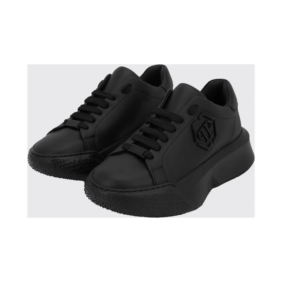 Philipp plein Low-Top Leather Sneakers with Hexagon Logo and Platform Sole Black 1 (UAFSUSC1081PLE010N0202)