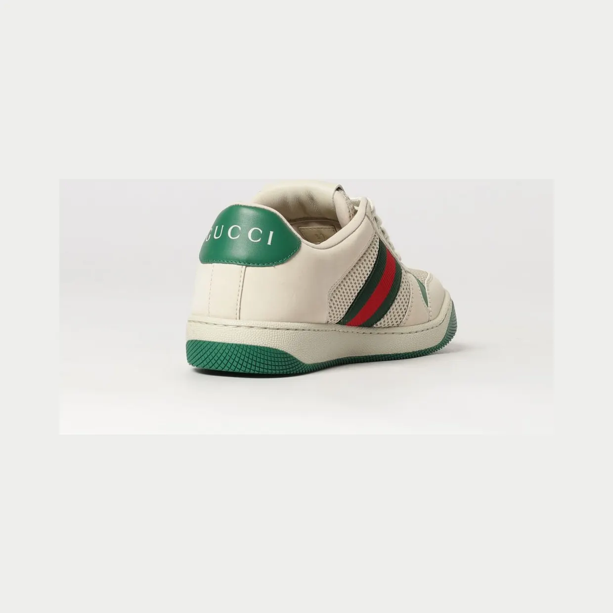 Gucci Screener Low-Top Leather and Mesh Sneakers with Web Stripe Ivory (A000N1FAGAT9545) (2)