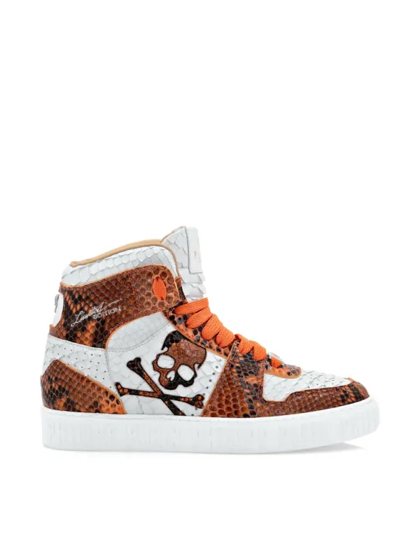 Philipp Plein Notorious Python Skull High-Top-Sneakers – Braun (PABSUSC0156PLE029P)