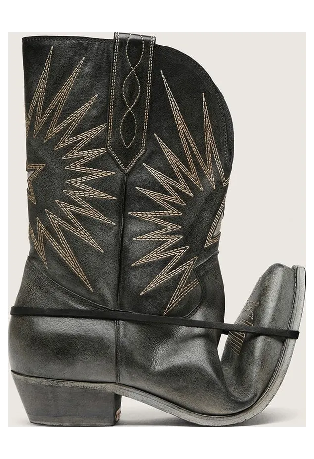 Golden Goose Low Wish Star Boots In Black Leather With Silver Star (GMF00136.F004885.90402)